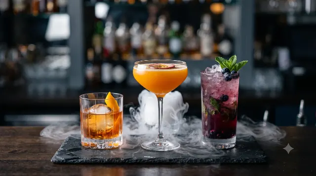 Cócteles con hielo seco y efecto niebla